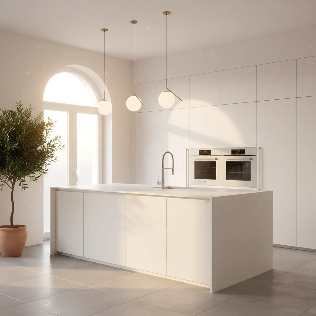 Reforma de cocina — cocina blanca con isla central